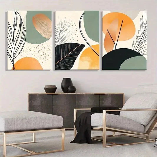 3pcs Abstract Botanical Geometric Shapes Perfect Wall Art Set Canvas Framed 60x90cm - High Quality Print 100% Australian Made Wall Canvas Ready to Hang