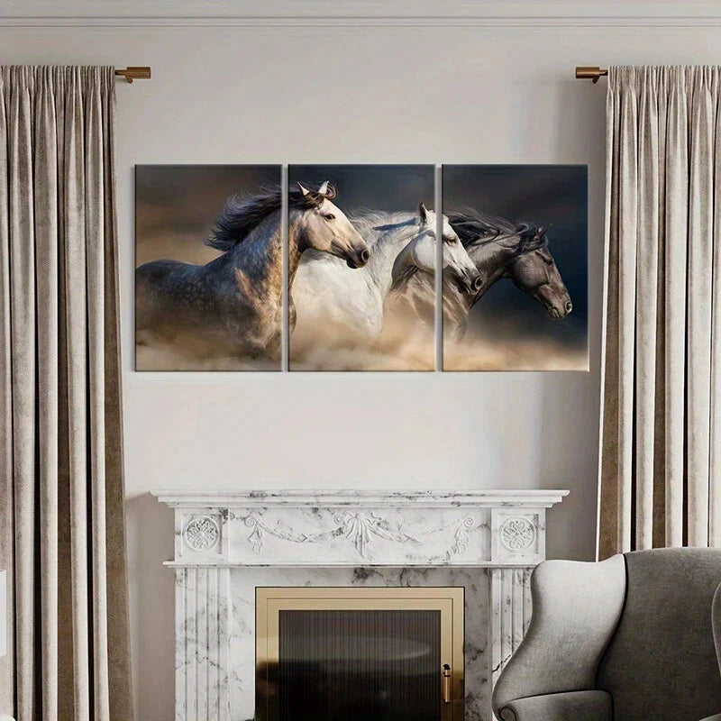 3pcs Animals Horses Black and White Metal Print Ready to Hang Art