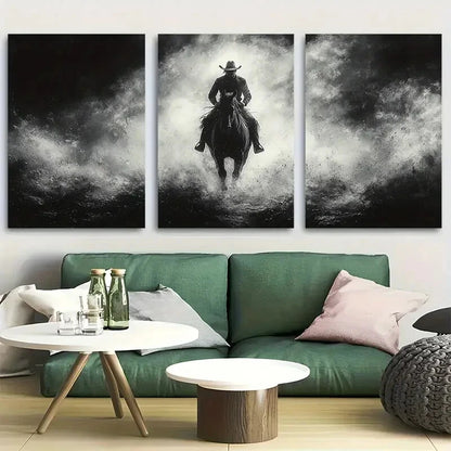 3pcs Mysterious Shadow Cowboy Design Metal Print Ready to Hang Art