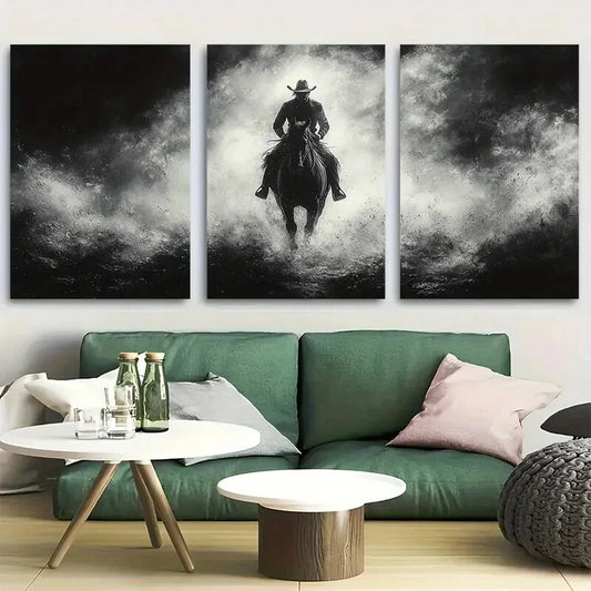 3pcs Mysterious Shadow Cowboy Design Metal Print Ready to Hang Art