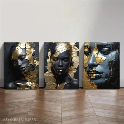 3pcs Golden characters Decor Poster Modern Metal Print Ready to Hang Art