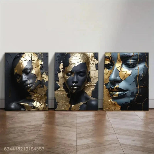 3pcs Golden characters Decor Poster Modern Metal Print Ready to Hang Art
