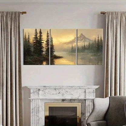 3pcs Mountain Landscape Pine Trees Snowy Peaks Metal Print Ready to Hang Art