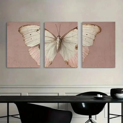 3pcs White Butterfly with Pale Pink Wings Metal Print Ready to Hang Art