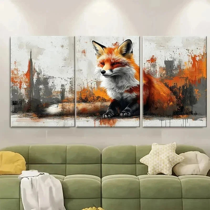 3pcs Paint Splatter Wild Fox Wall Art Set Canvas Framed 40x60cm - High Quality Print 100% Australian Made Wall Canvas Ready to Hang