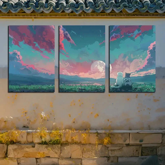 3pcs Peaceful Cats and Dogs Nature theme Design Metal Print Ready to Hang Art