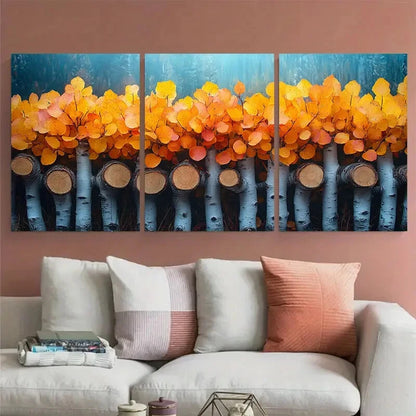 3pcs Vibrant Golden Yellow Leaves Aspen Trees Metal Print Ready to Hang Art