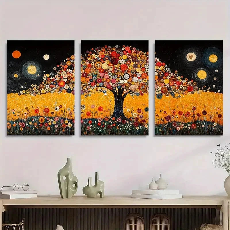 3pcs Vibrant Inspired Floral Tree Metal Print Ready to Hang Art