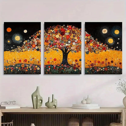 3pcs Vibrant Inspired Floral Tree Metal Print Ready to Hang Art