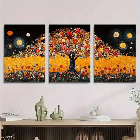3pcs Vibrant Inspired Floral Tree Metal Print Ready to Hang Art