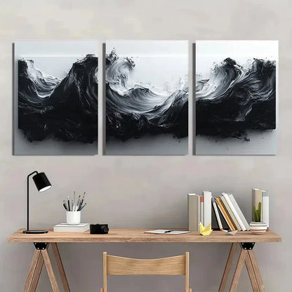 3pcs Abstract Black and White Modern Fluid Wall Art Set Canvas Framed 40x60cm - High Quality Print 100% Australian Made Wall Canvas Ready to Hang