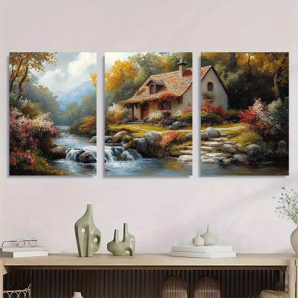 3pcs Vintage Country Cottage Metal Print Ready to Hang Art