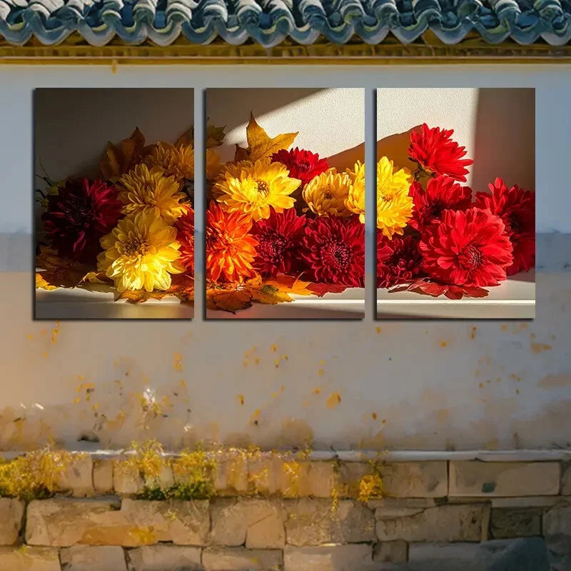 3pcs Vibrant Windowsill Blooms Design Illustration Metal Print Ready to Hang Art