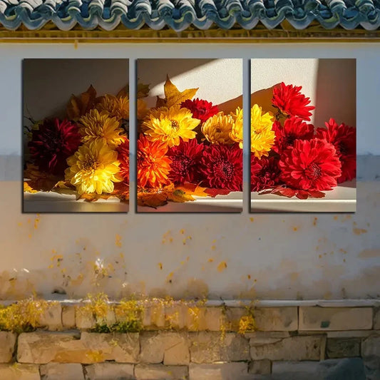 3pcs Vibrant Windowsill Blooms Design Illustration Metal Print Ready to Hang Art