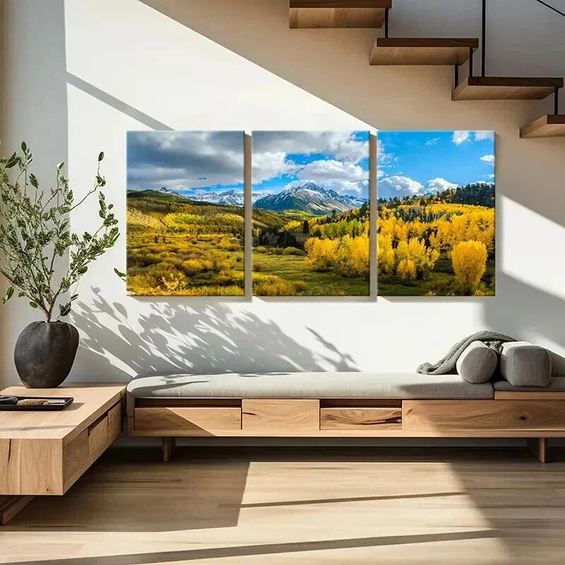 3pcs  Vibrant Autumn Mountain Landscape Wall Art Set Canvas Framed 40x60cm - High Quality Print 100% Australian Made Wall Canvas Ready to Hang