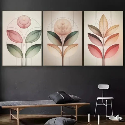 3pcs Geometric Shapes Soft Green Pink Tones Metal Print Ready to Hang Art