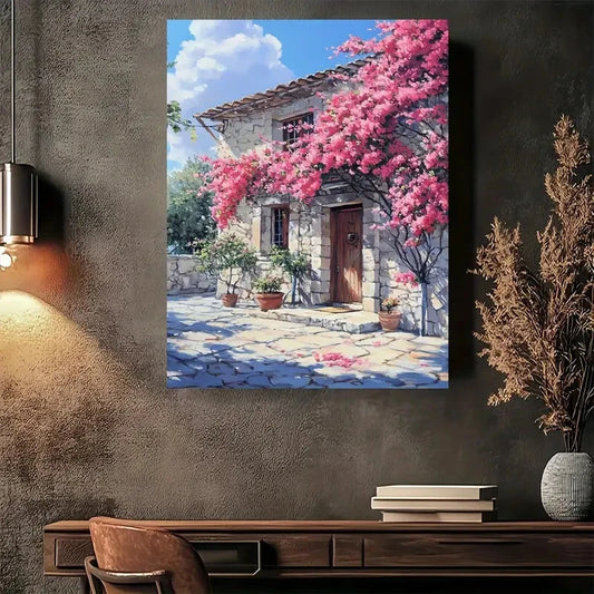 Beautiful Spring Cottage Bloom Vibrant Pink Painting 40x60cm Metal Print Ready to Hang