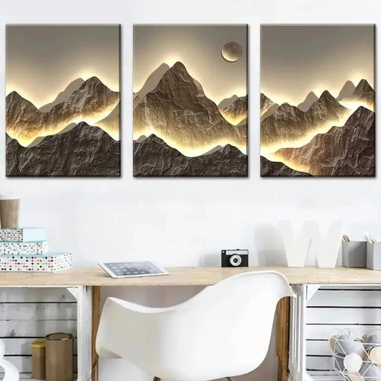 3pcs Golden Mountains Sunshine On The Mountains Metal Print Ready to Hang Art