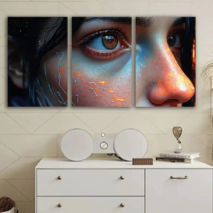 3pcs Close Up Portrait Of Woman Art Wall Art Set Canvas Framed 60x90cm - High Quality Print 100% Australian Made Wall Canvas Ready to Hang