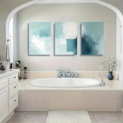 3pcs Abstract Blue-Green Block Wall Art Painting Metal Print Ready to Hang Art