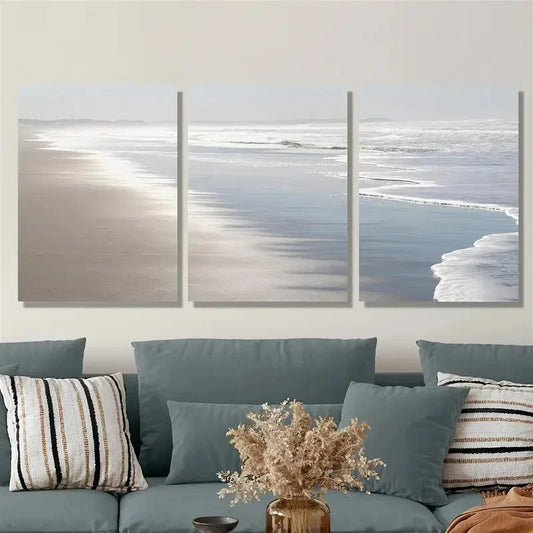 3pcs Beautiful And Boundless Ocean Natural Beach Metal Print Ready to Hang Art