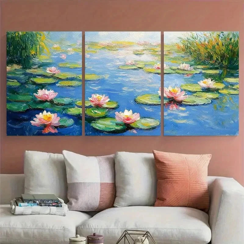 3pcs Claude Monet Waterlilies Illustration Metal Print Ready to Hang Art