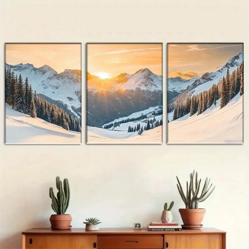 3pcs Modern Luxury Landscape Theme Ink Metal Print Ready to Hang Art
