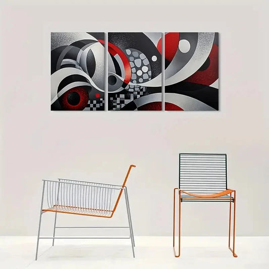 3pcs Black White Red Geometric Wall Art Set Canvas Framed 40x60cm - High Quality Print 100% Australian Made Wall Canvas Ready to Hang