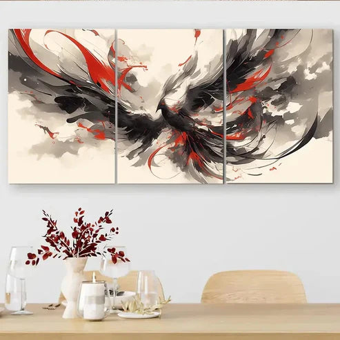 3pcs Dynamic Black and Red Wings Fluid Wall Art Canvas Unframed - High Quality Print 100% Australian Made Wall Canvas