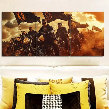 3pcs Motorcycle Dramatic Biker Scene Wall Art Canvas Unframed - High Quality Print 100% Australian Made Wall Canvas