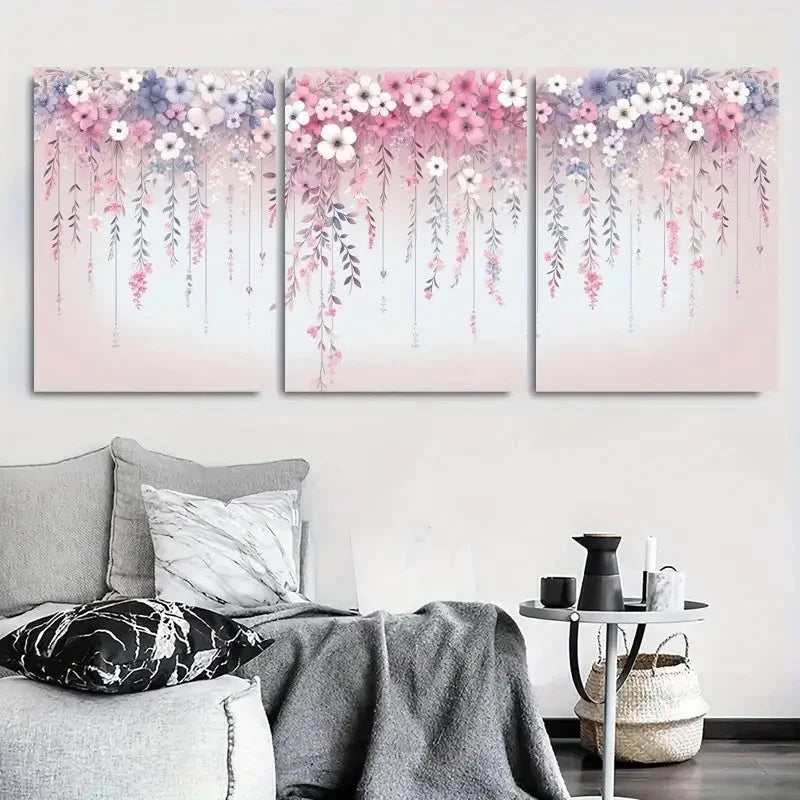 3pcs Pastel Floral Garland Blooming Metal Print Ready to Hang Art