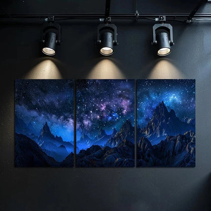 3pcs Dark Night, Starry Sky, Distant Mountains Metal Print Ready to Hang Art