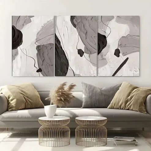 3pcs Splotches Of Black And White Abstract Art Canvas Framed 60x90cm - High Quality Print 100% Australian Made Wall Canvas Ready to Hang