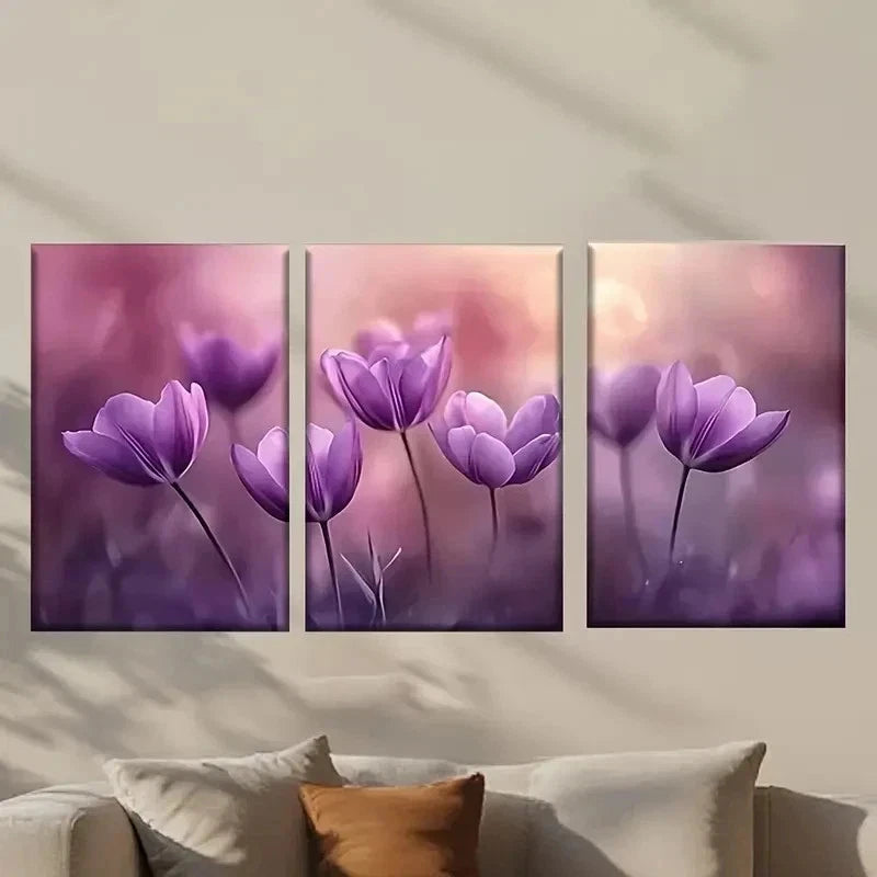 3pcs Purple Tulipaceas Decoration Wall Art Set Canvas Framed 40x60cm - High Quality Print 100% Australian Made Wall Canvas Ready to Hang