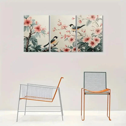 3pcs Birds and Blossoms Decor Metal Print Ready to Hang Art