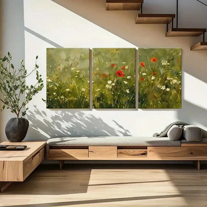 3pcs Vibrant Wildflower Field Green Landscape Metal Print Ready to Hang Art