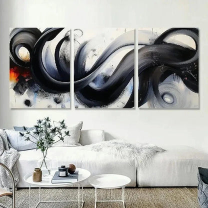 3pcs Floral Design with Black White and Orange Wall Art Set Canvas Framed 40x60cm - High Quality Print 100% Australian Made Wall Canvas Ready to Hang