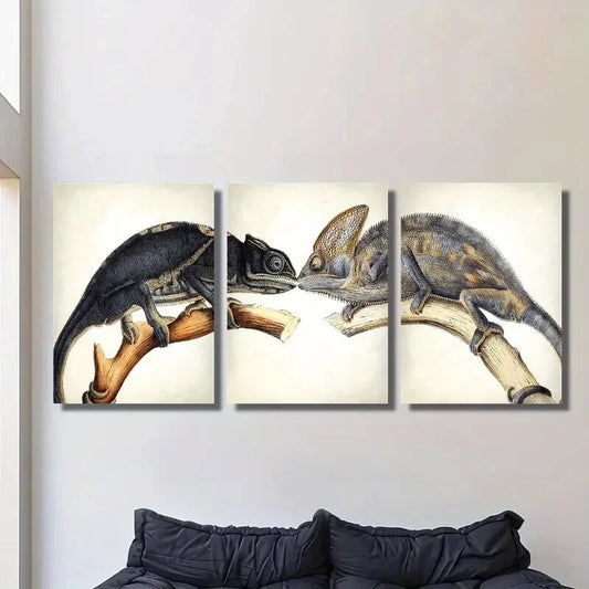 3pcs ,Featuring a Lizard And a Chameleon ,Metal Print Ready to Hang Art