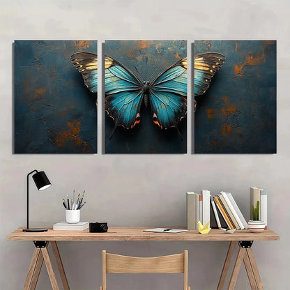 3pcs Featuring Butterfly Teal & Gray Wall Art Set Canvas Framed 60x90cm - High Quality Print 100% Australian Made Wall Canvas Ready to Hang