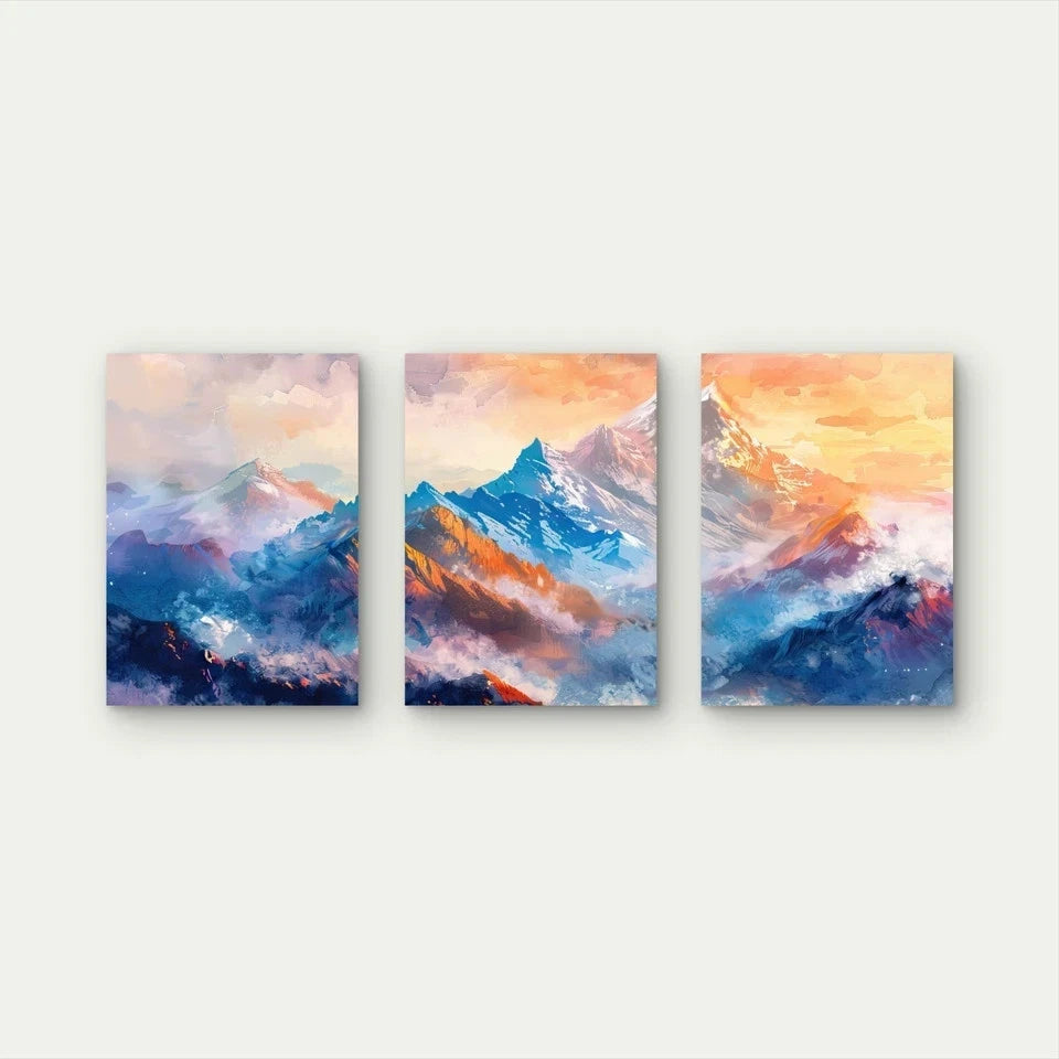 3pcs Majestic Sunlit Peaks At Dawn Wall Art Set Canvas Framed 40x60cm - High Quality Print 100% Australian Made Wall Canvas Ready to Hang