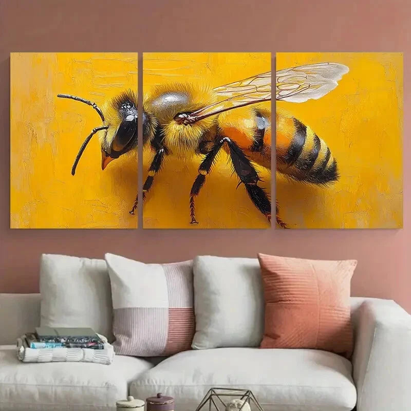 3pcs Vibrant Honeybee Animal Illustration Metal Print Ready to Hang Art