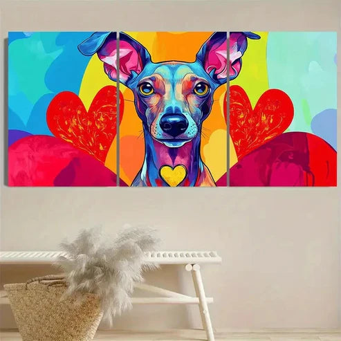 3pcs Italian Greyhound King of Hearts Wall Art Set Canvas Unframed - High Quality Print 100% Australian Made Wall Canvas