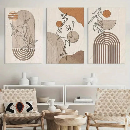 3pcs Boho Abstract Cinnamomum Woman Face Prints Metal Print Ready to Hang Art