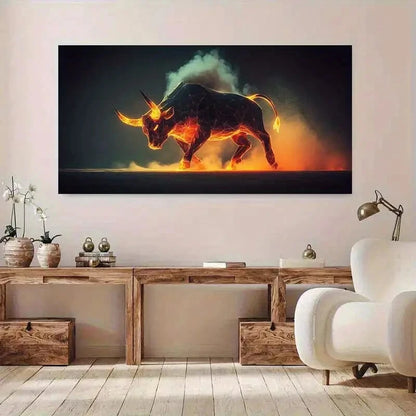 Spain Fire Bull with Flame wall canvas office home room framed 120x60cm - Bella Home Decor