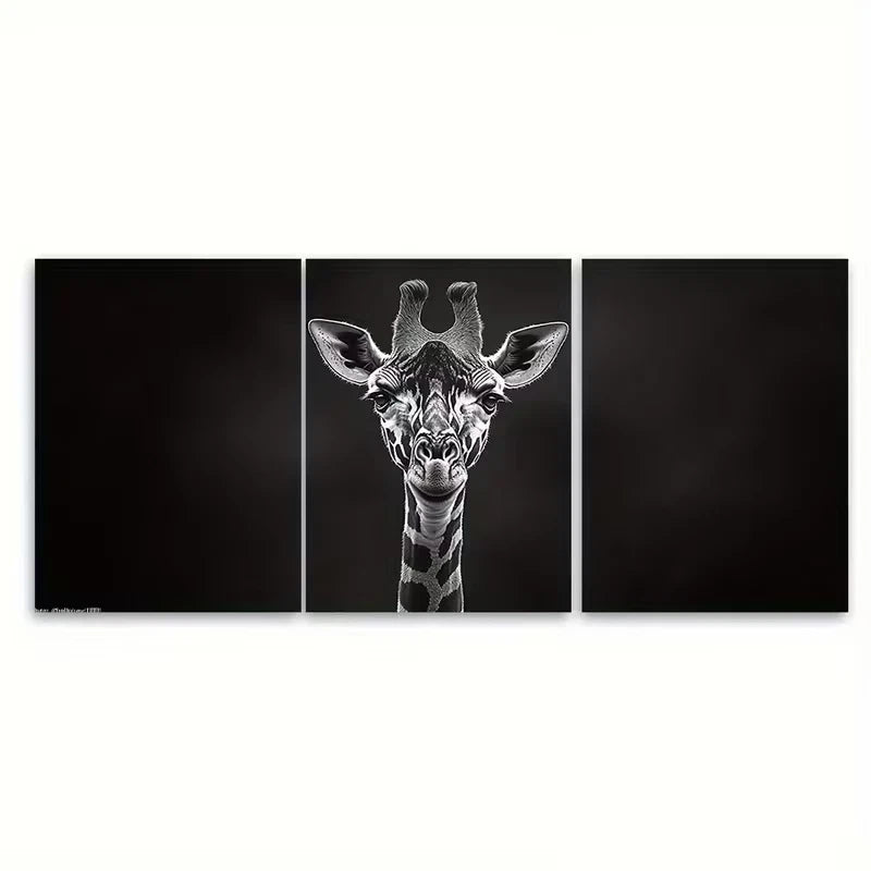 3pcs Monochrome Giraffe Metal Print Ready to Hang Art