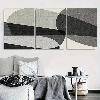 3pcs Modern Abstract Geometric Black White Grey Wall Art Set Canvas Framed 60x90cm - High Quality Print 100% Australian Made Wall Canvas Ready to Hang