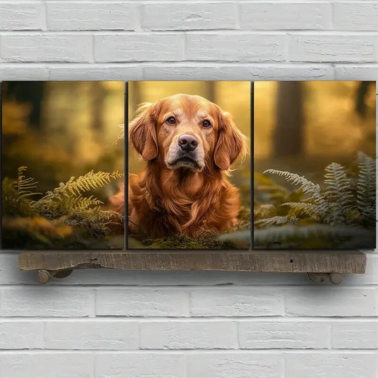 3pcs Dogs in the Forest Brown Themed Metal Print Ready to Hang Art