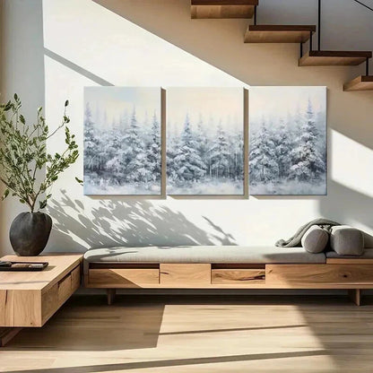 3pcs Winter Forest Snowy Trees Landscape Wall Art Set Canvas Framed 40x60cm - High Quality Print 100% Australian Made Wall Canvas Ready to Hang