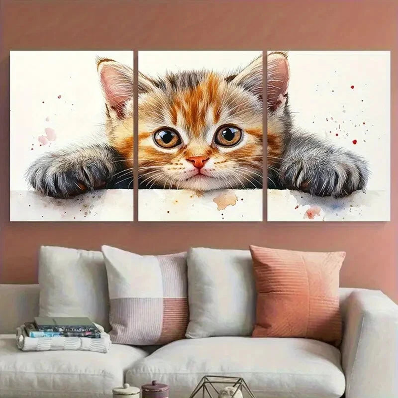 3pcs British Shorthair Tabby Kitten Cute Cat Metal Print Ready to Hang Art