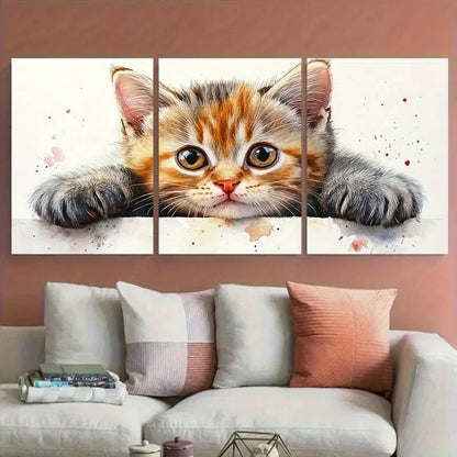3pcs British Shorthair Tabby Kitten Cute Cat Metal Print Ready to Hang Art